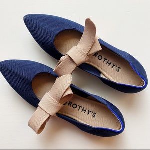 Rothy’s Mary Jane Flat in Navy with Pink Bow (Never Worn)